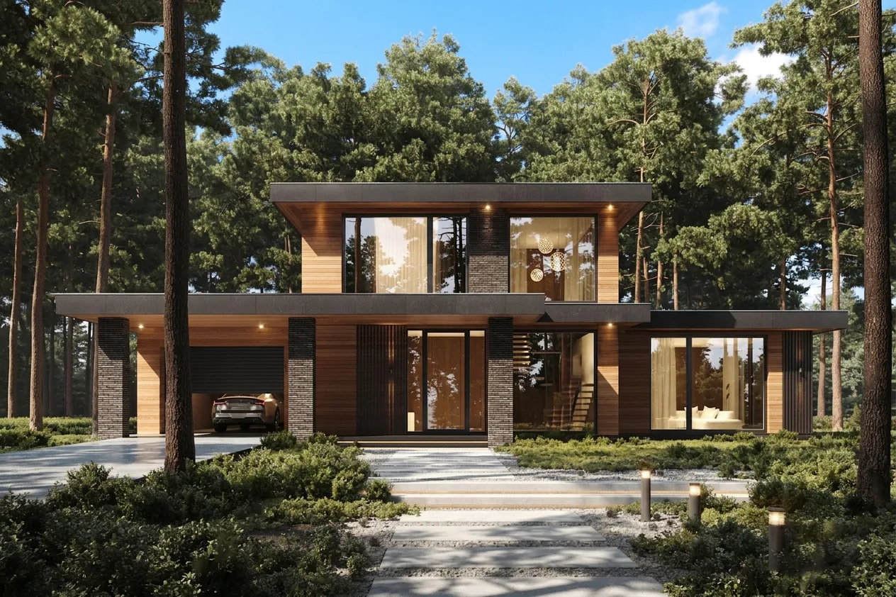林中小屋，极简，度假小屋